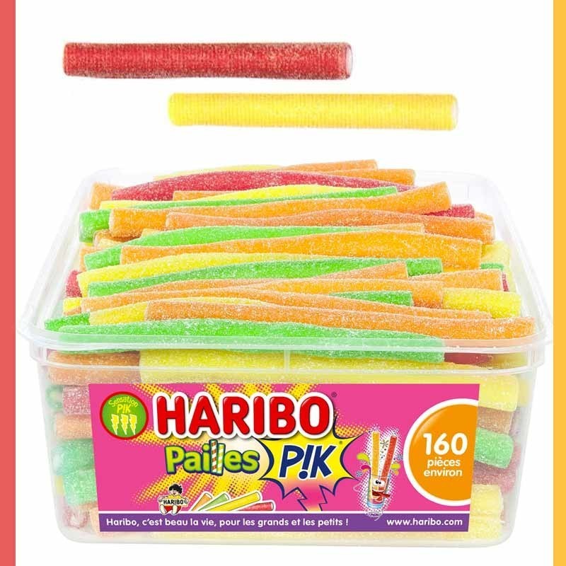 Pailles Pik Haribo,Tube acidulé haribo,bonbon paille Haribo, stick haribo