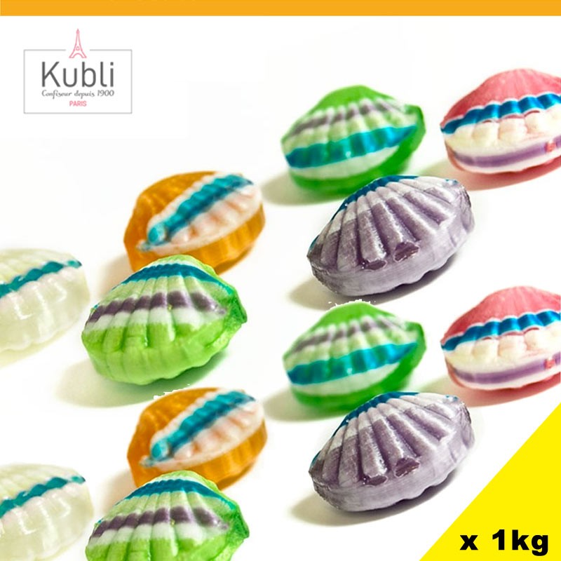 Coques fourrées fruit, bonbon coquillage, sac de 1 Kg